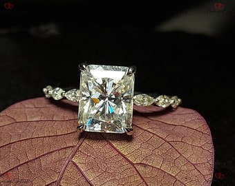 Radiant Cut Moissanite Engagement Ring, Solid Gold Ring Ct
