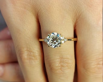 1.1 Ct IGI Certified Round Lab Created Diamond Engagement Ring Brilliant Cut Round Three stone Engagement Ring, Lab Grown Engagement Ring