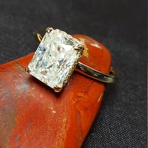 Radiant Cut Moissanite Engagement Ring, Hidden Halo Engagement Ring, Radiant Cut Solitaire, Solid Gold Radiant Cut, Solitaire Proposal Ring.