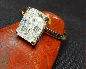 Radiant Cut Moissanite Engagement Ring, Hidden Halo Engagement Ring, Radiant Cut Solitaire, Solid Gold Radiant Cut, Solitaire Proposal Ring.