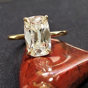 4Ct Old Mine Cut Cushion Lab Diamond Engagement Ring, Hidden Halo Ring, Solitaire Ring, IGI Certified Cushion Cut, Solitaire Proposal Ring.