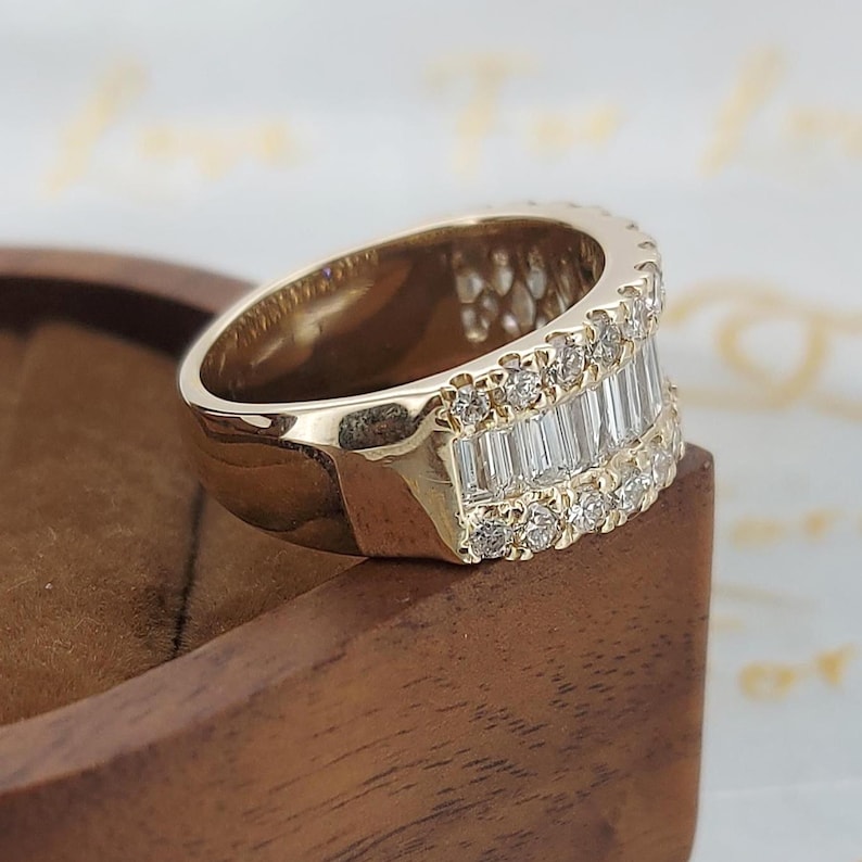 14k Gold Half Eternity Baguette Cut Lab Grown Diamond Wedding Band ...