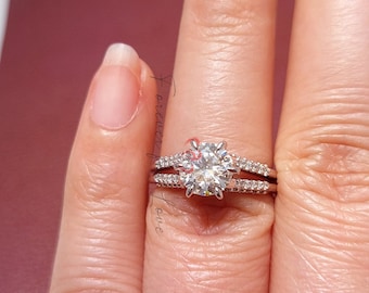 1 Ct (6,5 mm) Solitaire gecertificeerde natuurlijke diamanten verlovingsring, massief gouden bruidsring Platina verlovingsring voor haar.
