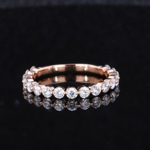 1Ct Round Brilliant Cut Colorless Moissanite Band, Half Eternity Band, Wedding Band, Floating Bubble Prong, Solid Gold Anniversary Band