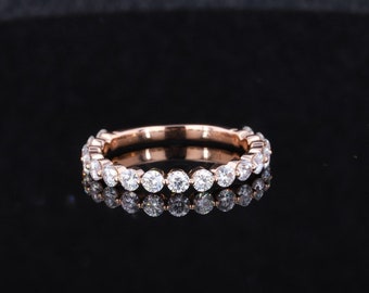 1Ct Round Brilliant Cut Colorless Moissanite Band, Half Eternity Band, Wedding Band, Floating Bubble Prong, Solid Gold Anniversary Band