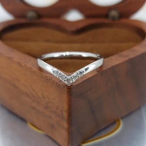 Dainty Stackable V Shaped Ring Chevron Wave Ring Curved Lab Grown Diamond Band Matching Wedding Band Tiny Diamond Engagement Ring