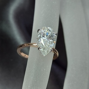 Pear Shaped engagement ring 4Ct/ 12*8 mm , diamond hidden halo ring, Pear cut Moissanite ring, Big Celebrity Ring.