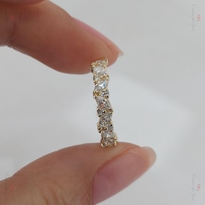 Diamond Marquise and Round cut Vintage Lab Wedding Band half eternity promise ring Rose Gold engagement band Women  anniversary band ring