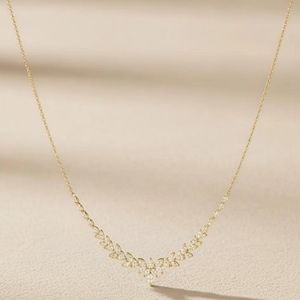 Collar de oro macizo de 18 quilates para boda con racimo, collar de marquesa de diamantes reales, collar de cadena de diamantes, regalo de aniversario. imagen 3