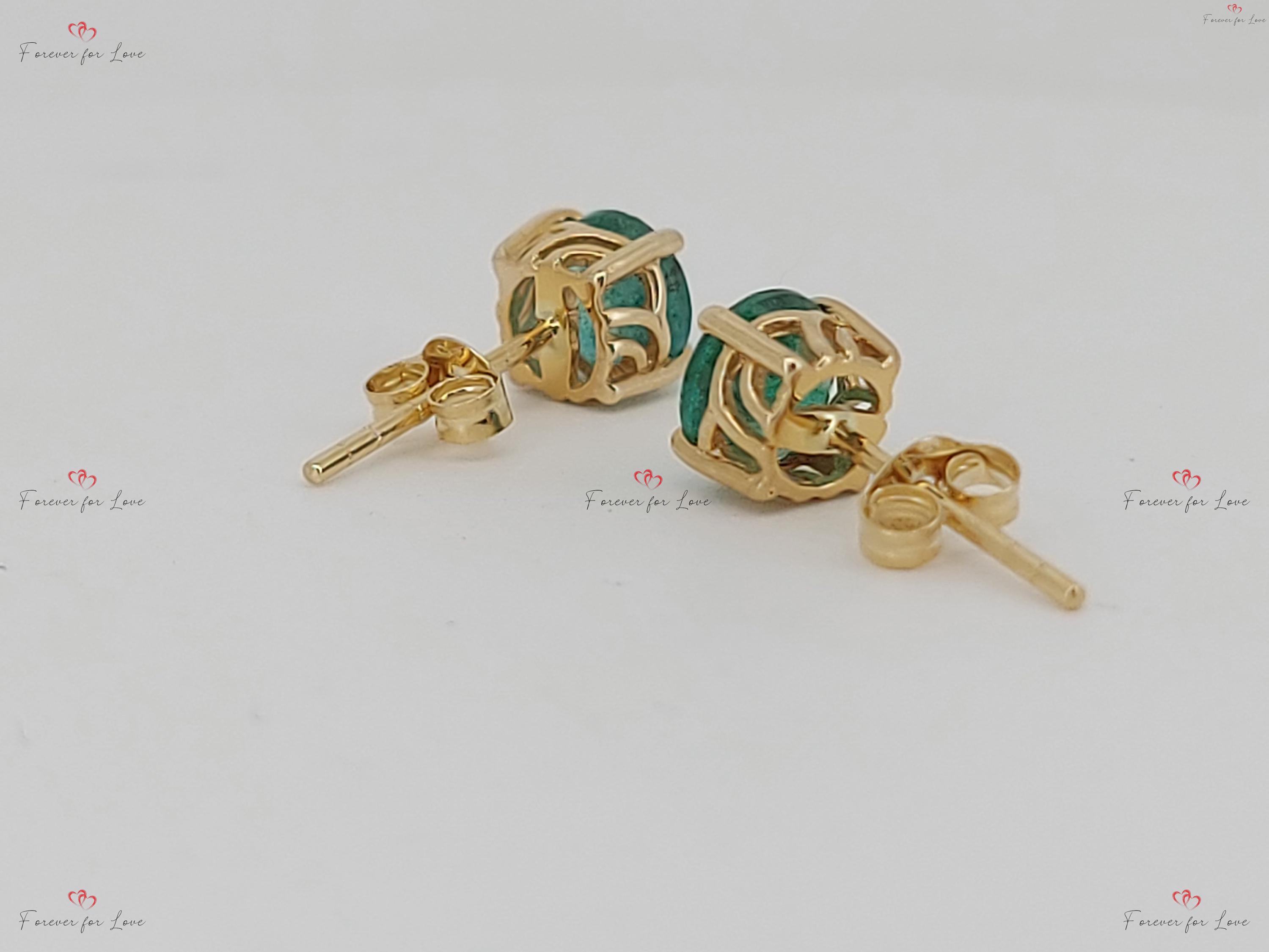 14K Gold Smaragd Geschnitten Natürliche Diamant Ohrstecker (0,50 Ctw / 1 Ctw