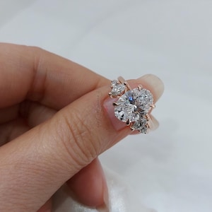 3 Carat Oval Cut Lab Grown Diamond Solitaire Engagement Ring & Matching Round Diamond Wedding Band, IGI Certified E/VVS2, 14K Yellow Gold.