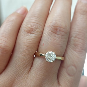 1 Ct (6.5mm) Solitaire Certified Natural Diamond Engagement ring, Solid Gold Bridal Ring 18K Yellow Gold engagement Proposal ring for her.