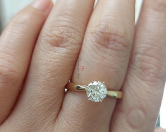 1 kt (6,5 mm) solitaire gecertificeerde natuurlijke diamanten verlovingsring, massief gouden bruidsring 18 kt geelgouden verlovingsring voor haar.