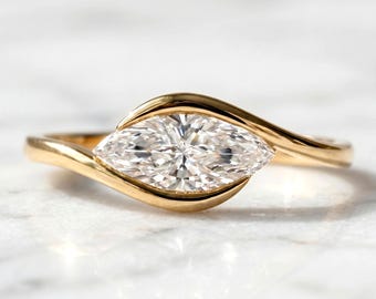 Marquise Ring E,VVS2 clarity Minimalist Ring Small East West Ring Lab Grown Diamond Ring Solitaire Ring for Her Marquise Engagement Ring
