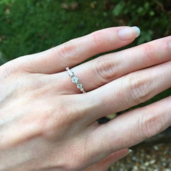 14K Floating Diamond Ring Petite Distance Diamond Band Elegant - Etsy
