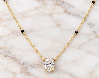 Oval cut diamond Mangalsutra, Gold Chain Necklace, Handmade Beaded Jewelry, Wedding Necklace Real Diamond  Necklace, gift for her.