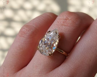 Old Mine Cut Pear Moissanite Ring: 14K Gold Vintage Engagement