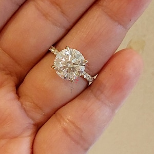 Lab Grown Diamond Ring , Round Diamond Engagement Ring , Lab Made Diamond Ring , 3 CT Round Diamond Ring , Hidden Halo Ring , Yellow Gold