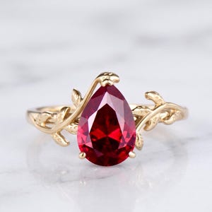 2ct Ruby Pear ring, Natural engagement ring, Pear ring, 14k Yellow gold engagement ring, Natural Ruby, Nature inspired ring, Perfect gift