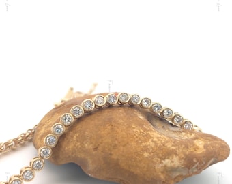 Pulsera de tenis con bisel de diamantes Pulsera de tenis redonda de oro blanco de 14 quilates, pulsera cultivada en laboratorio, hermosa pulsera de diamantes blancos, pulsera redonda.