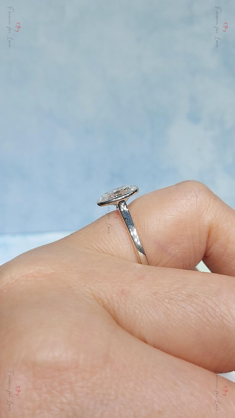 Oval Moissanite Engagement Ring Bezel Set Solid Gold, Solitaire ...