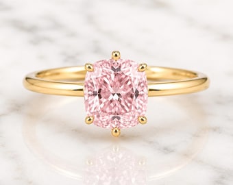 Anillo de compromiso de zafiro rosa talla cojín, anillo de zafiro rosa, anillo con talla cojín, anillo de piedras preciosas, anillo único, zafiro rosa talla cojín, regalo perfecto para ella.