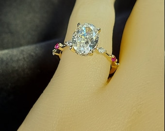 Oval Moissanite Engagement Ring 2 CT /9*7mm in Solid Gold Elongated Oval Cut Engagement Ring Birthstone engagement ring.