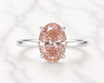 Pink Oval Cut Lab Created Diamond Engagement Ring IGI Certified Diamond, Vivid Baby Pink Ring, Anniversary bridal Wedding Gift For Her.