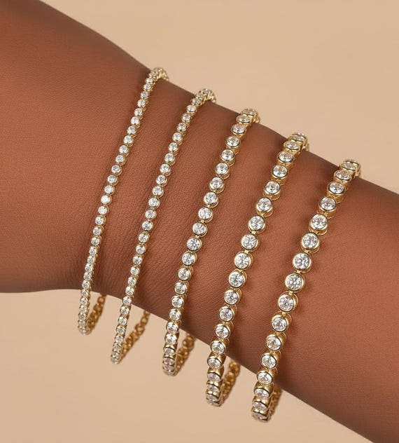 Lab grown Diamond Tennis Bracelet, Classic Diamond Bracelet, Bezel Set Diamond Tennis Bracelet, Solid Gold Lab Diamond Bracelet
