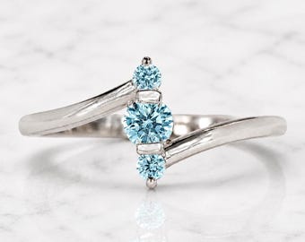 0.3ct Round Aquamarine Engagement Ring 14K White Gold Women Wedding Ring Bridal Art Deco Gemstone Ring Anniversary Gift for her.