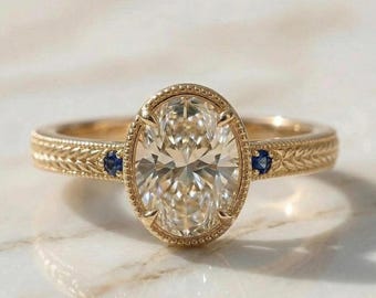 Oval Vintage Lab Grown E , VVS2 Clarity IGI Certified Diamond Ring, Vintage Oval Ring with Birth stone, Unique Engagement Ring gift for her