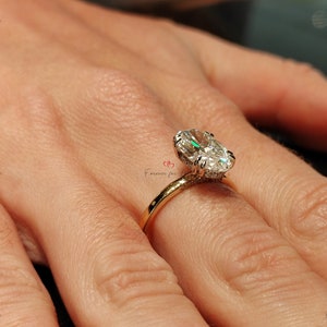 Oval Moissanite Engagement Ring 4.5Ct Diamond Engagement Ring Oval Diamond Ring, Hidden Halo Solitaire Ring Bridal Anniversary Promise Ring.