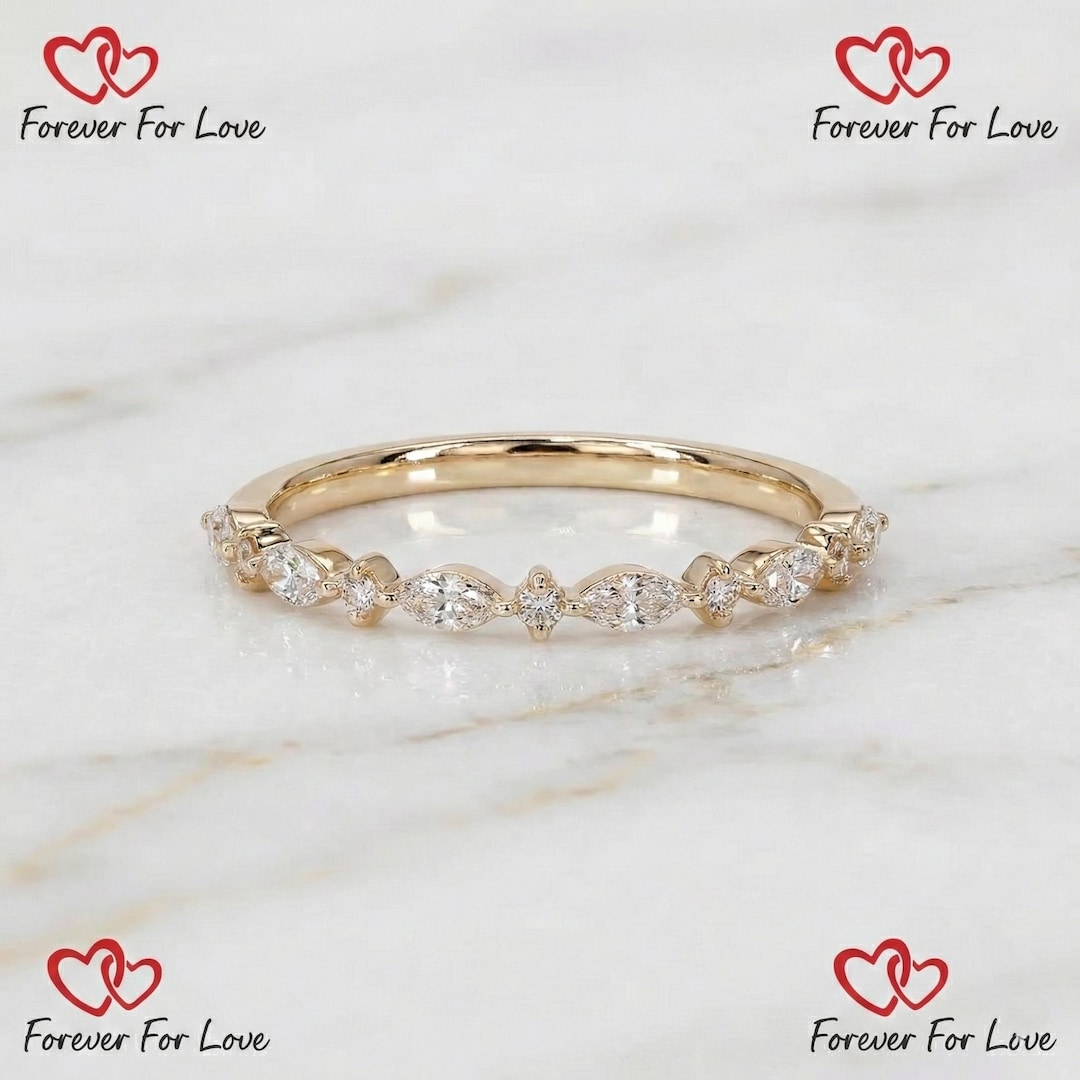 Alternating Marquise and Round Cut Lab Grown Diamond Band Marquise ...