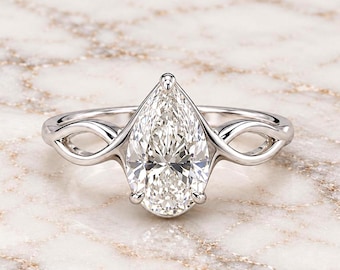 Vintage Pear Cut Lab Diamond Ring, Pear Engagement Ring Pear Diamond Wedding Ring for Women, Anniversary Gift for Her, Solid Gold Ring