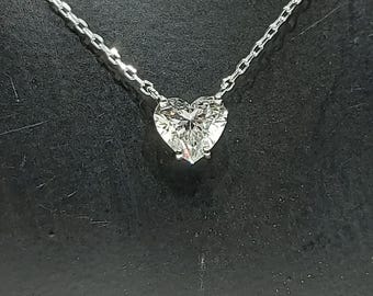 1 Carat Certified Heart diamond Necklace, 14k Yellow Gold, Dainty Minimalist Heart Pendant, Diamond Womens Necklace, Special Gift For Her.