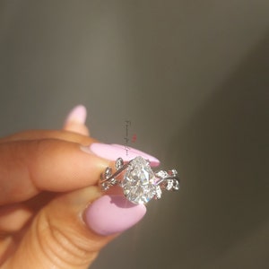 Vintage Pear cut moissanite engagement ring Rose Gold Unique leaf design diamond Bridal ring Antique twist branch anniversary promise ring