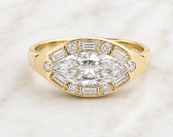2ct East to West Setting Marquise Engagement Ring Genuine Lab Grown Diamond Ring Anniversary Ring Gift Unique Proposal Ring for Her