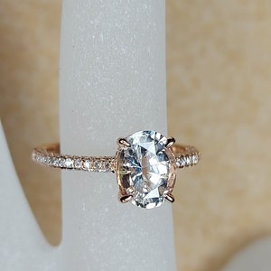 White Sapphire Engagement Ring oval cut, Blake Lively ring Natural Certified 14k rose gold diamond ring, 2 Ct White sapphire ring.