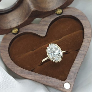 1.59 Ct D, VVS2 Oval Cut Lab Grown Diamond Solitaire Ring, Bezel Set Engagement Ring, Oval CVD Diamond, Flower Prong Yellow Gold Ring Gift