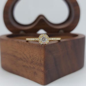 Natürlicher runder Diamant Halo Ring - Diamant Gelbgold Verlobungsring - Pave Bandring - Jubiläumsring - Verlobungsring