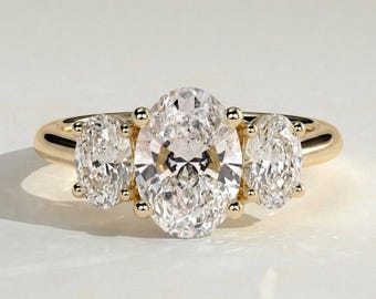 2 CT Trilogy, E, VVS2, IGI Certified lab created Engagement Ring, Oval Cut Diamond Ring,Anniversary Ring, Unique Promise ring, Gift for Her.