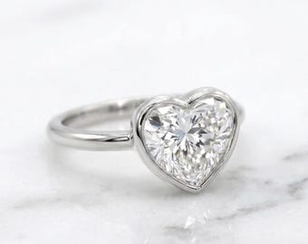 5 Carat E Color VS1 Clarity Heart Shape Lab Grown Diamond Bezel Solitaire Engagement Ring 14k Solid White Gold, Perfect gift