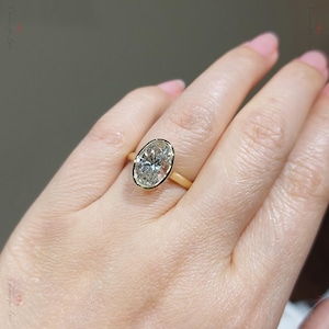Oval Cut Lab Grown Diamond Solitaire Ring, D VVS2 Bezel Set Engagement Ring, Oval CVD Diamond Yellow Gold Ring Anniversary Gift for her
