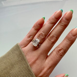 Emerald Cut Moissanite Two Tone Engagement Ring solid gold, 5ct Diamond Emerald Engagement Ring, Emerald Cut Solitaire Ring.