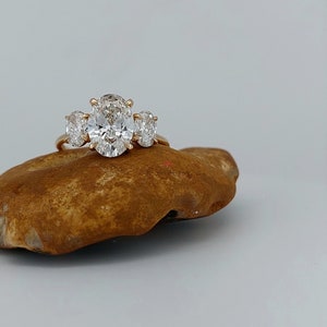 3 CT Trilogy lab created Engagement Ring, Oval Cut Diamond Ring, E, VVS2 three Stone Anniversary Ring, Unique Promise ring, Gift for Her.