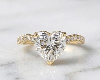 Heart Diamond Engagement Ring Heart Cut Diamond Proposal Ring IGI Certified Lab Grown Diamond Ring Heart Cut Pave Band Anniversary Ring