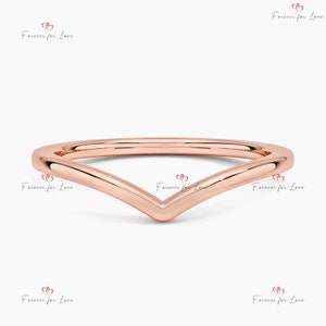Chevron Stacking Ring , Delicate V Shaped Ring Curved Wedding Band Women ,14k Solid Gold Stackable Ring, Thin Wishbone Ring Enhancer