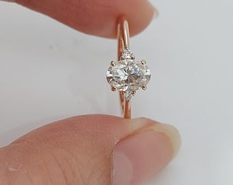 Oval Cut Engagement Ring / 14K Solid Gold 1.00 - 1.50 CT Brilliant Moissanite Ring / Three stone Engagement Promise Ring for Women