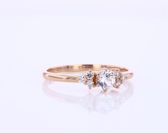 Natural Round Diamond three stone cluster ring- Diamond rose gold Engagement ring-Three stone ring-Anniversary Ring- Engagement Ring