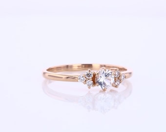 Natural Round Diamond three stone cluster ring- Diamond rose gold Engagement ring-Three stone ring-Anniversary Ring- Engagement Ring